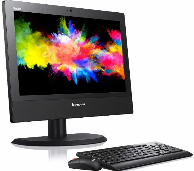 Computador todo en uno Lenovo ThinkCentre M73z de 20”, mostrando su diseño elegante y funcional, ideal para uso empresarial y educativo.