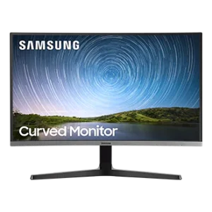 Monitor Samsung Curvo de 27” FHD, destacando su diseño elegante y curvado, ideal para entretenimiento y uso profesional.