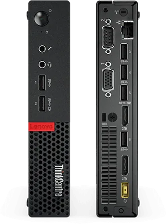 Computador todo en uno Lenovo ThinkCentre M710Q Tiny de 19”, mostrando su diseño compacto y funcional, ideal para uso empresarial y educativo.