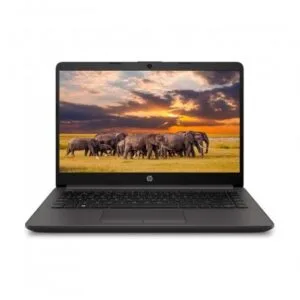 Portátil HP 240 G8 de 14” mostrando su diseño compacto y ligero, ideal para estudiantes y profesionales en entornos de trabajo.